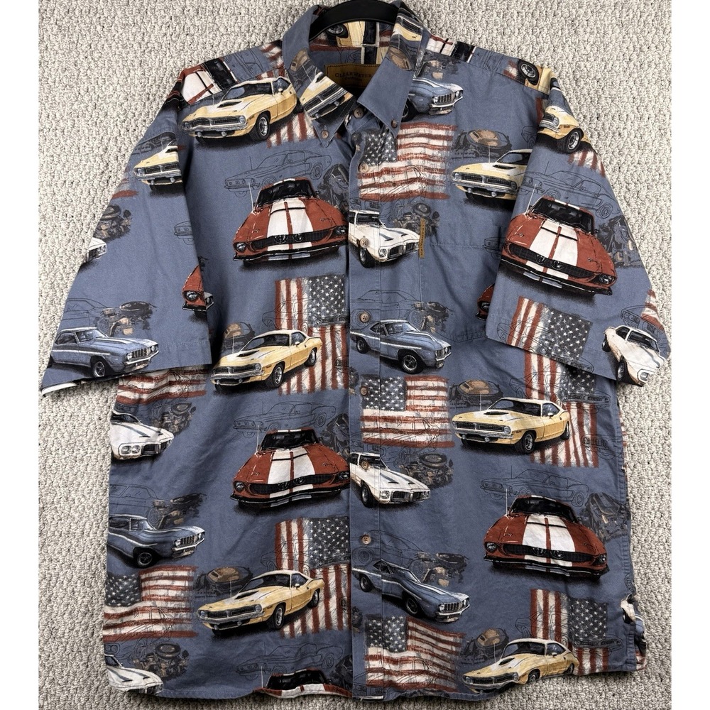 Vintage Y2K Clearwater XL Muscle Car Shirt USA Flag Mustang Camaro Americana
